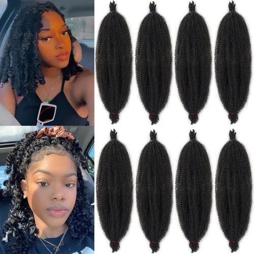 Vista 91 de Cabello de Envoltura Pre-Esponjado de 8 Pulgadas, 3 Paquetes, Cabello Afro Twist Pre-Separado Elástico para Locs, Cabello Afro Twist Negro Natural