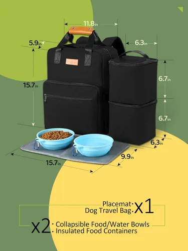 Vista 6 de Bolsa de viaje para perros, 25L Mochila de viaje para perros aprobada por aerolíneas para accesorios de viaje de mascotas con 2 contenedores