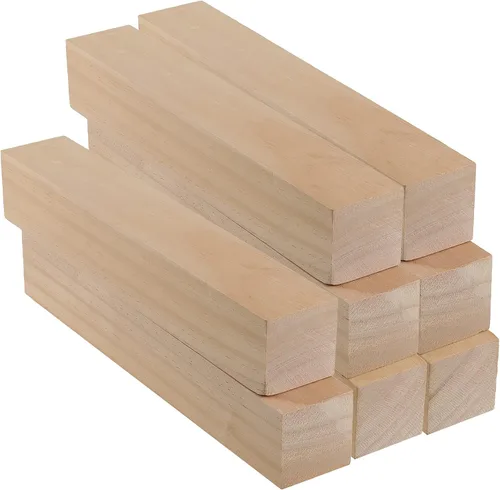 8 bloques de tallado de madera de pino de 2 x 2 x 12 pulgadas, rectángulos sin terminar en blanco para tallar bricolaje, arte y manualidades