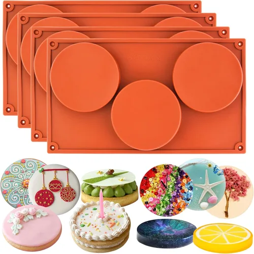 Funshowcase Moldes de silicona para caramelos de disco redondo grande de 3 cavidades, 4 paquetes