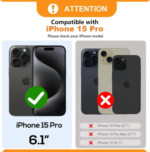 Vista 2 de Bocasal Funda tipo cartera con bandolera para iPhone 15 Pro, cartera de mano de piel sintética con cremallera y bloqueo RFID, funda tipo cartera