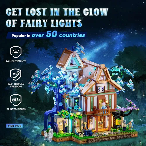 Vista 2 de Lumibricks Sylvan-Inn Treehouse Lighting - Juego de ladrillos de construcción, 3120 piezas, colección de cabaña de hotel elfo, juego de luces LED