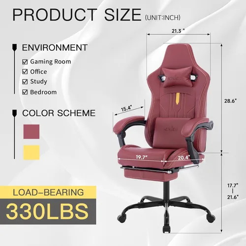 Vista 9 de Silla de juegos con reposapiés, silla ergonómica para computadora, cojín lumbar de masaje, silla de videojuegos de carreras, silla reclinable