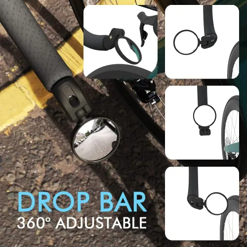 Vista 4 de BriskMore Espejos de bicicleta, espejo de extremo de barra de bicicleta, lente convexa de vidrio HD, espejo retrovisor de bicicleta seguro, fácil