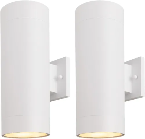 Vista 16 de mirrea Lámpara moderna para porche al aire libre en 2 luces con cilindro de aluminio negro mate y cubierta de vidrio templado, aplique de pared