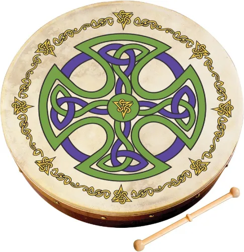 Waltons Bodhrán 12 pulgadas (Brosna Cross) - Instrumento irlandés hecho a mano, tono nítido y musical, batidor de madera dura incluido con compra