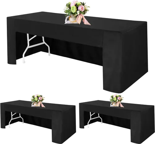 Vista 16 de Paquete de 2 manteles rectangulares ajustables con espalda abierta de 72 x 30 pulgadas, manteles beige para mesas de 6 pies, mantel ajustable