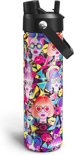 Vista 47 de Botella de agua aislada con popote para niños, botella de agua de acero inoxidable de 12 onzas con boquilla doble, a prueba de fugas, sin BPA, al