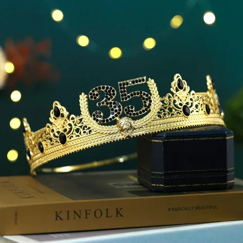 Vista 2 de Gorro, corona y banda de rey para cumpleaños 35, disfraz real para hombre, decoración de fiesta de cumpleaños número 35