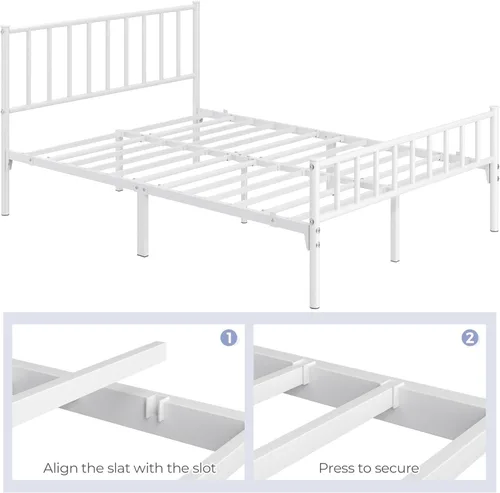 Vista 16 de Yaheetech Base de cama individual con plataforma de metal, base de colchón con cabecero y estribo, no necesita somier, almacenamiento debajo
