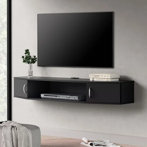 FITUEYES Soporte flotante para TV montado en la pared, estante de TV con puerta, consola multimedia de madera, centro de entretenimiento debajo de