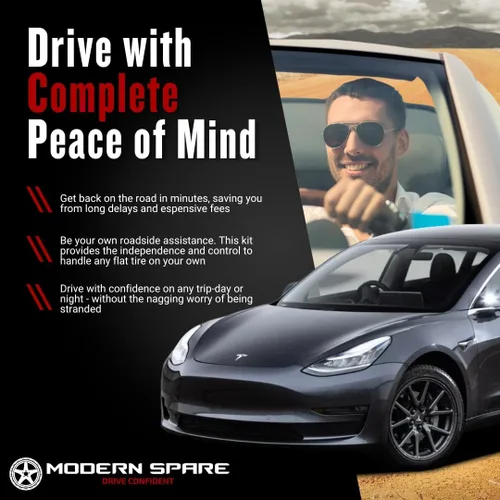 Vista 5 de Modern Spare Kit completo de neumáticos de repuesto compactos con funda de transporte, se adapta a Tesla Model 3 2017-2025