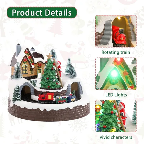 Vista 4 de DREAM GARDEN Casa de Pueblo Navideño, Santa Claus Trepando al Árbol de Navidad con Tren en Movimiento, Funciona con Batería, Edificios