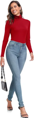 Vista 6 de Camiseta de manga larga para mujer, casual, ligera, cuello alto, ajustada, térmica, activa