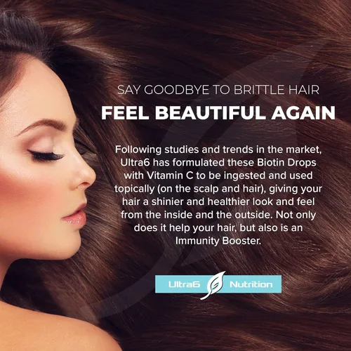 Vista 7 de Ultra6 Nutrition Biotina líquida con vitaminas para el cabello, vitamina C, E, B6 y aceite de coco orgánico, biotina líquida para el cabello