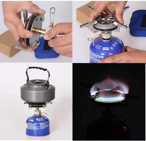Vista 7 de CHENBO Estufa ligera para acampar al aire libre - Estufa de gas plegable para cocinar y mochilero