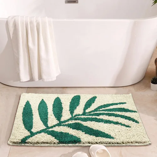 Vista 4 de Hi Space Alfombras de baño de 24 x 16 pulgadas con hojas para baño, antideslizante, lavable a máquina, suave, absorbente, bonita alfombra de baño