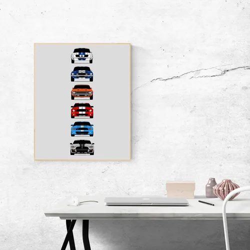 Vista 6 de Custom Car Posters Póster hecho a mano compatible con Shelby Mustang GT500 Generations e impresión de Ford Shelby GT500 – Multi, impresión metálica