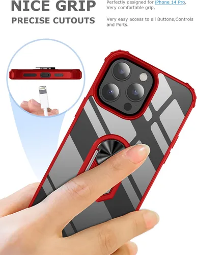 Vista 6 de Ring Kickstand - Funda transparente para iPhone 14 Pro (6.1 pulgadas), protección contra caídas, funda protectora delgada, parachoques flexible +