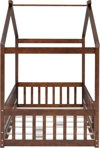Vista 38 de Harper & Bright Designs Cama Montessori de tamaño matrimonial, cama de piso para niños con barandilla de valla, marcos de cama matrimonial de madera