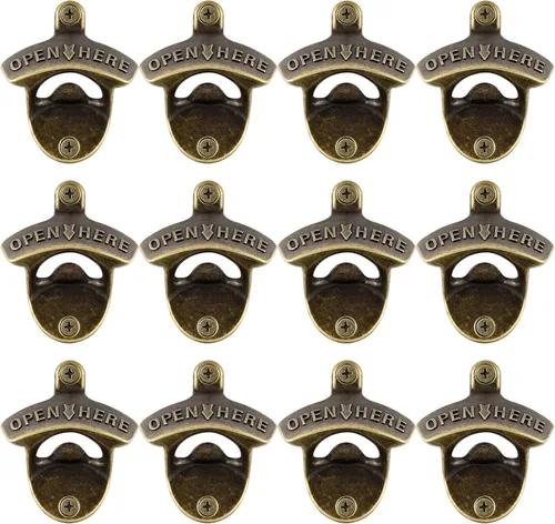 Vista 27 de Abrebotellas de bronce antiguo montado en la pared abrebotellas de cerveza montado en la parte superior para regalos