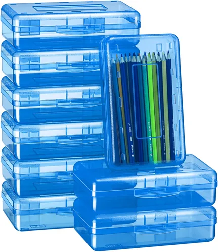 Vista 11 de Fainne Paquete de 24 cajas de lápices para la escuela, estuche de plástico transparente grande, caja de lápices de plástico grande apilable a granel
