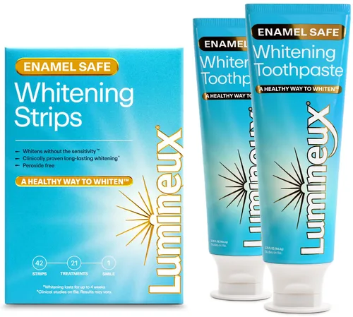 Lumineux Whitening Duo Set - Sin peróxido - Esmalte seguro para dientes más blancos - Incluye 21 tratamientos de blanqueamiento y 2 paquetes de