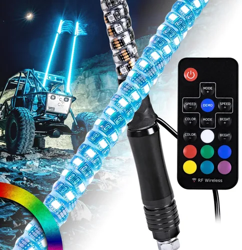 Vista 10 de True MODS - Luz de látigo LED RGB en espiral de 1 pie para UTV ATV [aplicación Bluetooth] Off Road impermeable LED iluminado látigo CB antena palo
