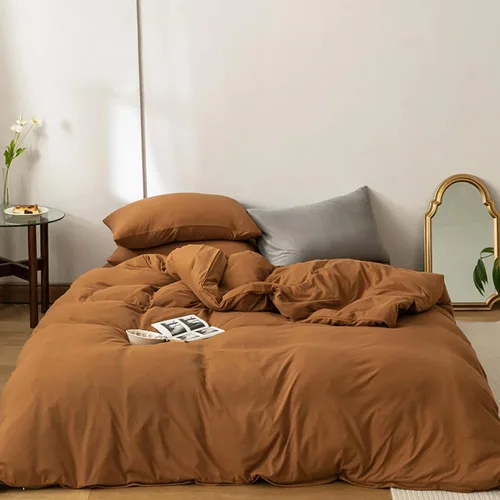 Vista 422 de CLOTHKNOW Juego de edredón de 3 piezas a cuadros color beige óxido, tamaño Full, juego de ropa de cama de cuadros edredón terracota con 2 fundas