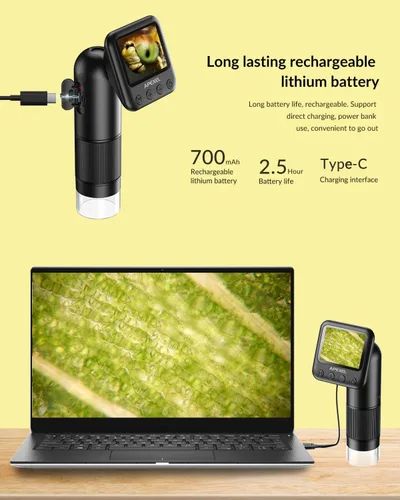 Vista 4 de Microscopio digital de mano 800X HD para adultos, con microscopio de bolsillo de pantalla LCD de 2 pulgadas para niños, equipo de microscopios