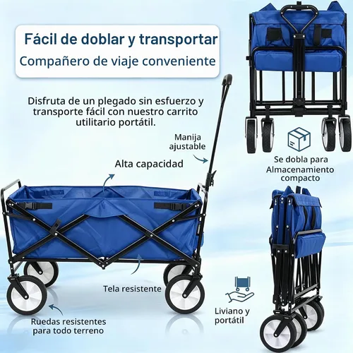 Vista 4 de Carrito plegable portátil plegable para playa, carrito de deportes al aire libre, camping, carrito de utilidad resistente con asa ajustable