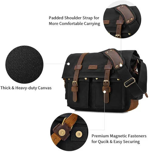 Vista 6 de Kattee Military Messenger Bag Canvas Leather Shoulder Bag Fits 14.715.6 Inch Laptop