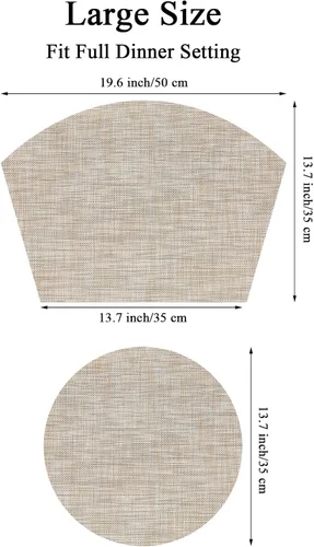 Vista 2 de SHACOS Juego de 5 manteles individuales de forma cuña de gran tamaño con centro redondo, juego de 5 manteles individuales redondos para mesa