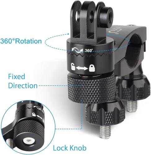 Vista 2 de HSU Soporte de manillar de bicicleta para GoPro, poste de asiento de rotación de 360°, soporte de motocicleta Go Pro de 0.6-1.3 pulgadas, compatible