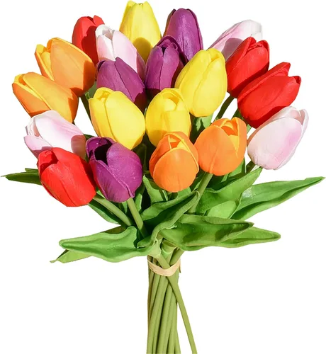 Vista 50 de Mandy's - 20 flores blancas artificiales de seda de tulipán artificial de 13.5 pulgadas para Año Nuevo, primavera, Día de la Madre, Pascua, Día