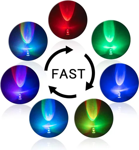 Vista 3 de DiCUNO 100 piezas de diodo LED de parpadeo rápido RGB multicolor de 0.197 in, diodos emisores de luz cambiantes intermitentes multicolor, 2 pines