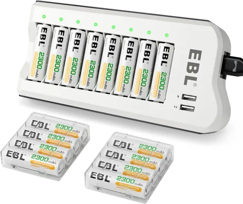 Vista 9 de EBL Baterías recargables Ni-MH AA de 2800 mAh (paquete de 8) y cargador de batería AA AAA recargable con 2 puertos de carga USB