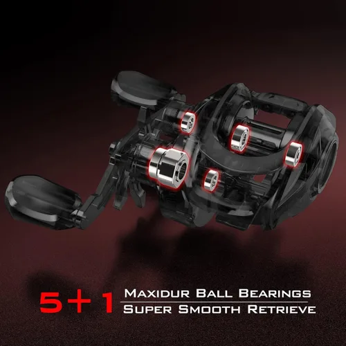 Vista 7 de KastKing Carrete de pesca Brutus Baitcasting, marco de grafito, relación de engranajes 7.2:1, rodamientos de bolas de acero inoxidable blindados
