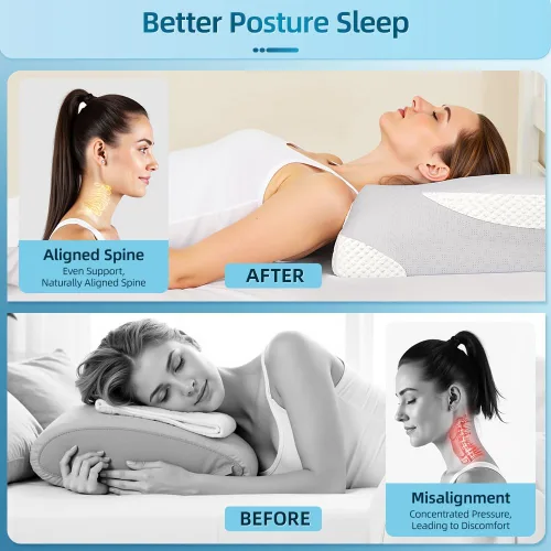 Vista 4 de SENNOUL Almohada cervical para dormir – Almohadas de espuma viscoelástica para dolor de cuello y hombros, almohada refrescante para dormir de lado