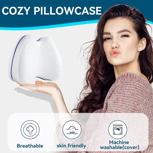Vista 5 de QISHFEN Almohadas de espuma para rodillas y piernas, almohada de apoyo para dormir para dolor de espalda, almohada de piernas para dormir de lado