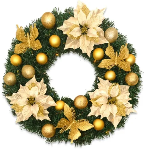 RSLEE Christmas Wreath for Front Door 40cm Christmas Wreath Artifical Wedding Christmas Flowers Wreath with Golden Butterfly & Christmas Ball Xmas
