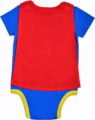 Vista 3 de WARNER BROS Superman Boys Short Sleeve Creeper with Cap Superhero for Baby Blue