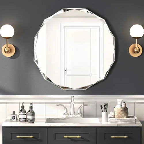 Vista 12 de Espejos de Baño para Sobre el Lavabo, Espejos Sin Marco para Pared, Espejo de Baño Biselado de 24 x 18 Pulgadas, Espejo de Tocador de Baño