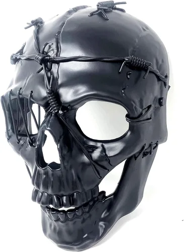 Vista 4 de Máscara de esqueleto espeluznante metálica estilo Steampunk para disfraz de Halloween, fiesta y cosplay