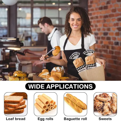 Vista 5 de Sabary 50 bolsas de pan caseras con lazos, bolsas de pan a cuadros de búfalo negro, bolsas de pan de plástico transparente para almacenamiento