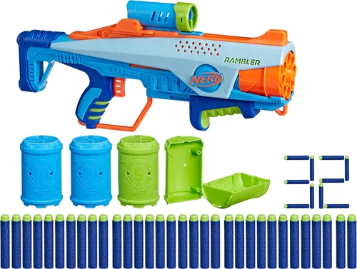 Elite Junior Rookie Pack, lanzador de espuma de juguete fácil de jugar, 32 dardos Nerf Elite, 4 objetivos, Nerf Blasters para juegos al aire libre