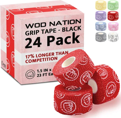 Vista 10 de WOD Nation Flexible Hook-Grip Athletic Tape – Easy-Tear, Sweat-Proof Thumb & Finger Strips for Weightlifting