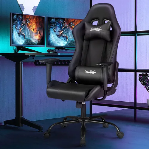 Vista 16 de Silla de videojuegos, silla de PC de altura ajustable con reposacabezas y ruedas, sillas ergonómicas de piel sintética para juegos de computadora