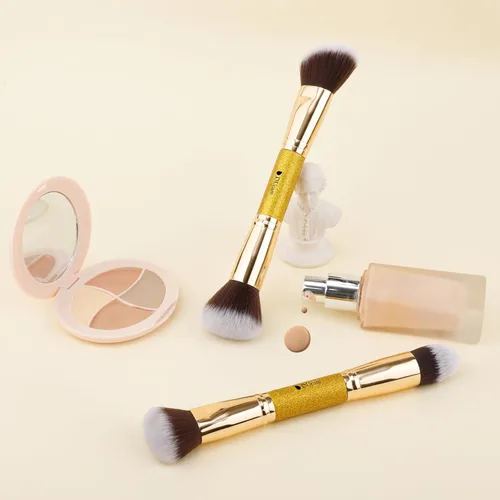 Vista 6 de DUcare Brochas de maquillaje Duo End Foundation Powder Buffer y Contour Brush Herramientas cosméticas sintéticas 2 piezas