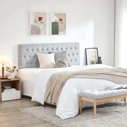 Vista 4 de Kingfun Cabecera tapizada para cama individual con diseño moderno de botones, cabecera ajustable de madera maciza, cabeceros acolchados de tela